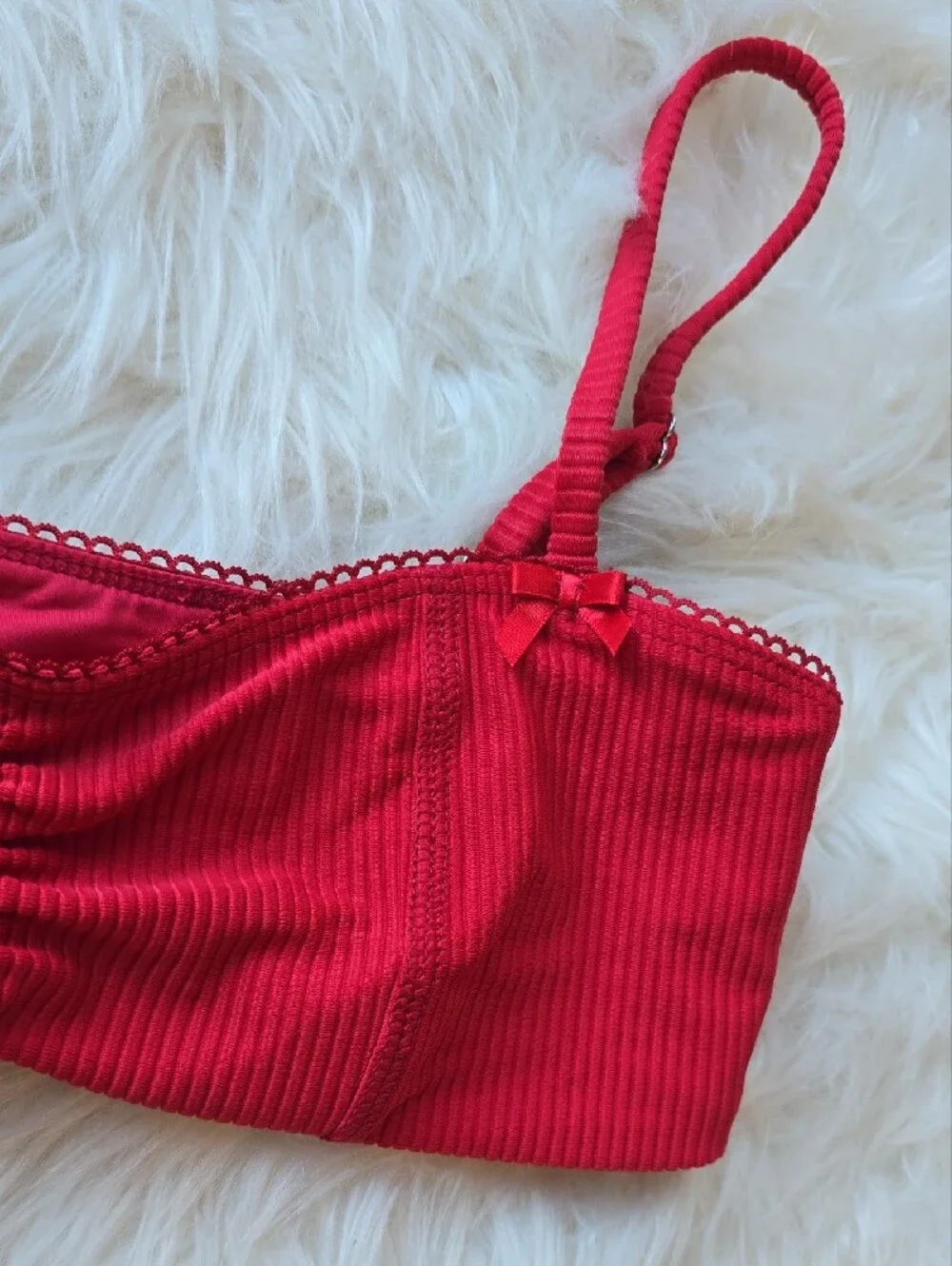 Frankies Bikinis Cleo Red Ribbed Bralette Bikini Top Size M